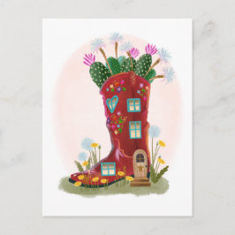 Cartão Postal Cartão-postal Red Cowboy Boot e Cactus