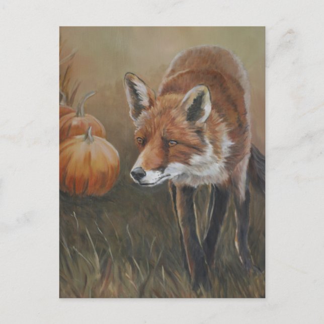 Cartão Postal Cartão-postal Red Fox com Pumpkins Art (Frente)