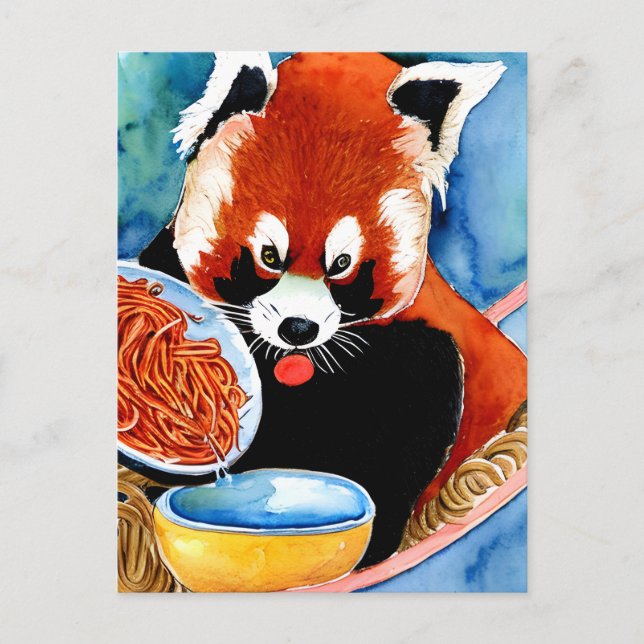 Cartão Postal Cartão-postal Red Panda Comendo uma taça de espagu (Frente)