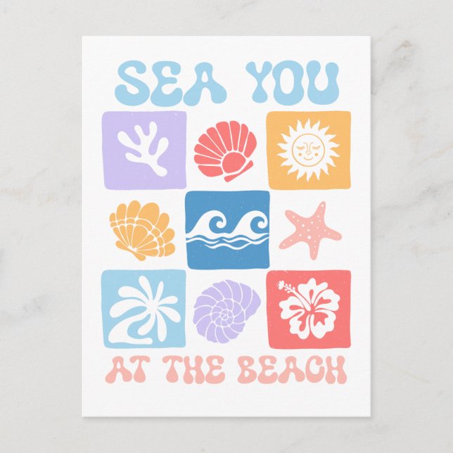 Cartão Postal Cartão-postal Retro Beach - "Sea You at Beach" (Frente)