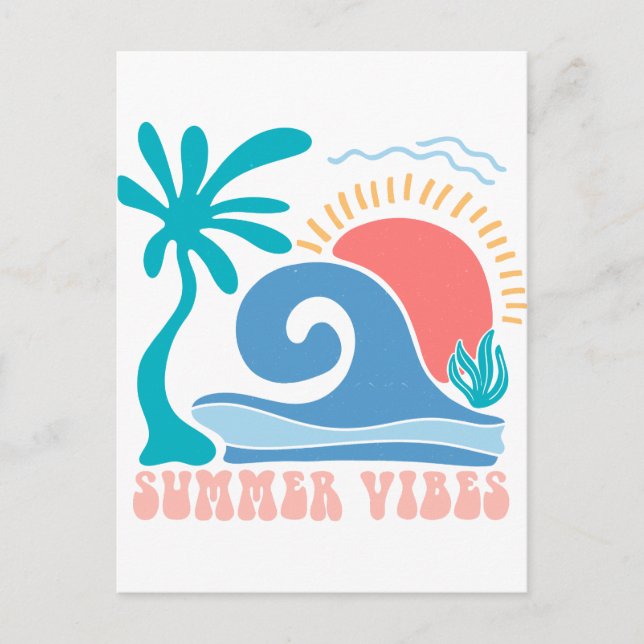 Cartão Postal Cartão-postal Retro Beach Sun - "Summer Vibes" (Frente)