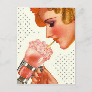 Cartão Postal Cartão-postal Retro Na moda Gal c/ Soda Bebida