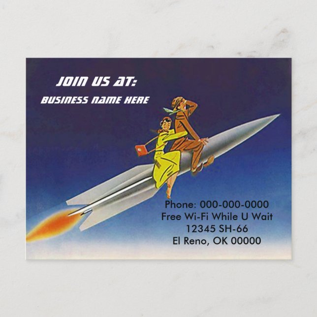 Cartão Postal Cartão-postal Retro Rocket Ship Riders Sky Ring PC (Frente)