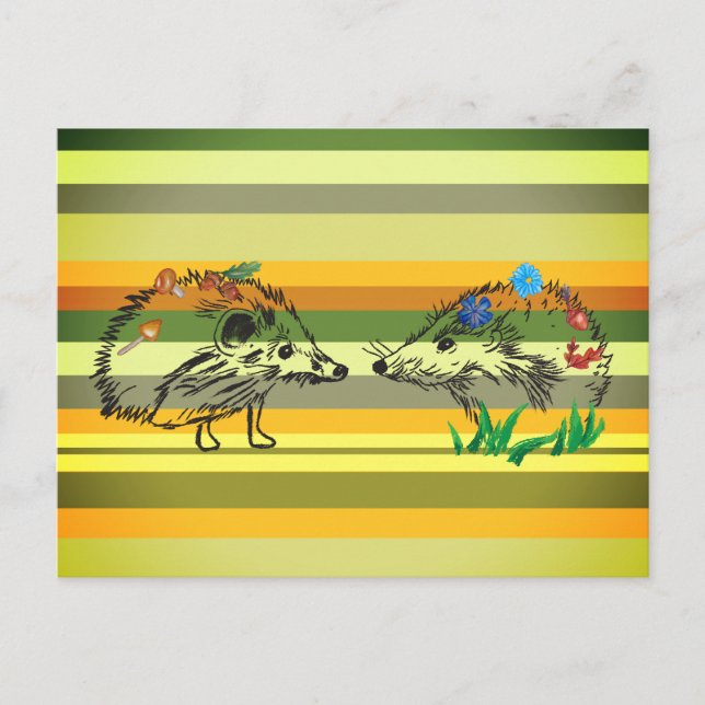 Cartão Postal Cartão-postal Romântico Desenhos Hedgehogs (Frente)