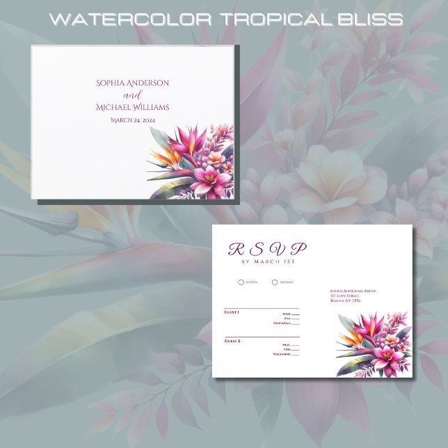 Cartão Postal Cartão-Postal RSVP-Casamento-Tropical-Água (Watercolor Tropical Bliss RSVP)
