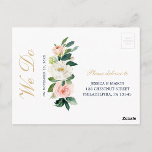 Cartão Postal Cartão-postal RSVP de Casamento de Blush Dourado A