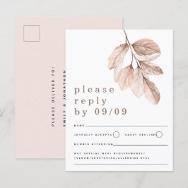 Cartão Postal Cartão-postal RSVP de Casamento Moderno do Blush