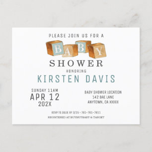 Cartão Postal Cartão-postal Rustic Wooden Baby Blocks Boy Chá de