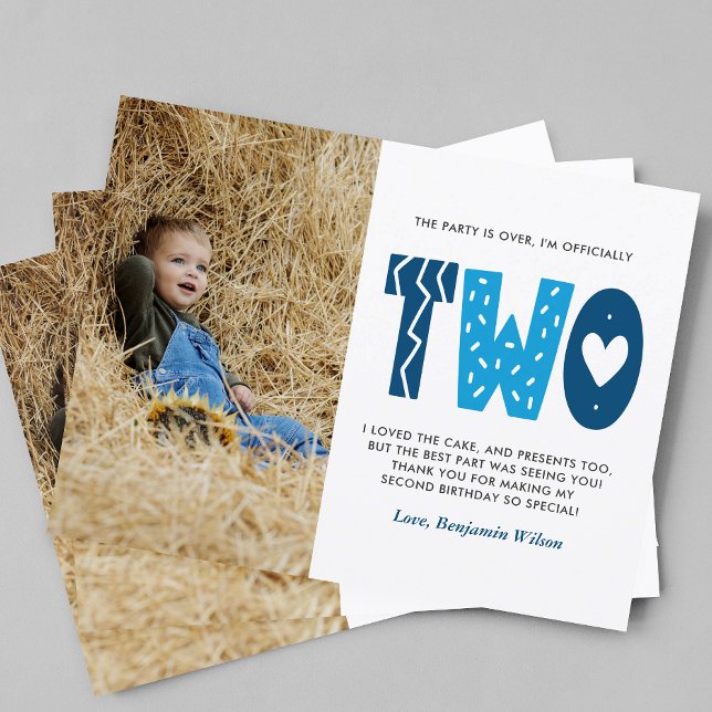 Cartão Postal Cartão-postal segundo aniversário Azul Obrigado (Criador carregado)