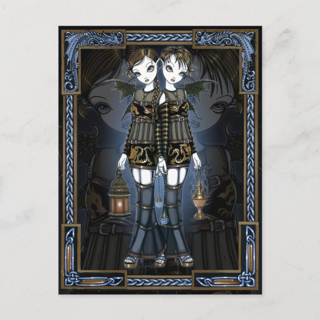 Cartão Postal Cartão-postal Sienna & Celeste Gothic Dragon Twins (Frente)