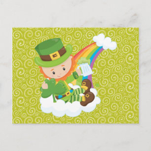 Cartão Postal Cartão-postal Swirls Leprechaun e Rainbow