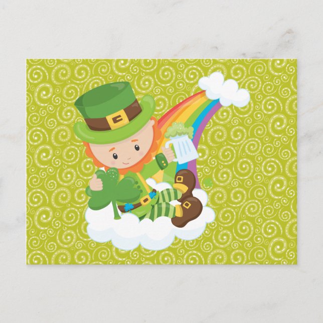 Cartão Postal Cartão-postal Swirls Leprechaun e Rainbow (Frente)