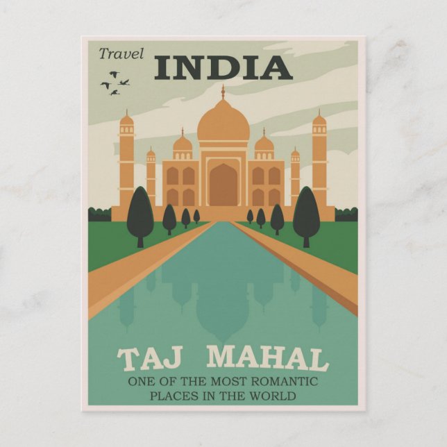 Cartão Postal Cartão-postal Taj Mahal/Retro viagem da Índia (Frente)