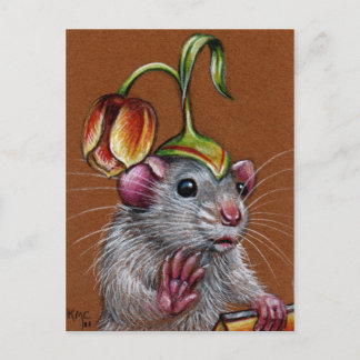 Cartão Postal Cartão-postal Tulip Hat com rato no Bobo