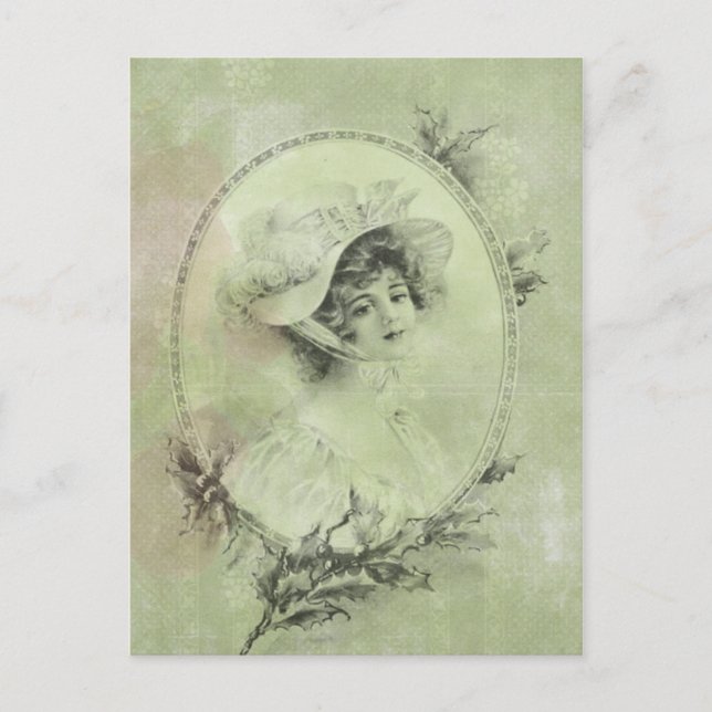 Cartão Postal Cartão-postal verde da Senhora Vitoriana do Chapéu (Frente)