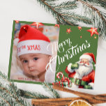 Cartão Postal Cartão-postal verde personalizado para Papais noei<br><div class="desc">Coleção Santa Claus de Cartão de Foto Personalizado de Natal: https://www.zazzle.com/collections/love_christmas_collection-119212194434211063</div>