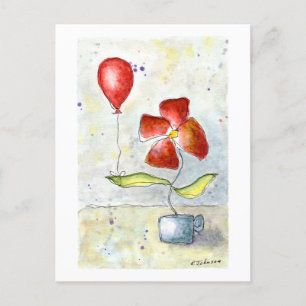 Cartão Postal Cartão-postal vermelho de cor-de-água e flor
