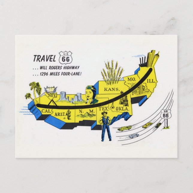 Cartão Postal Cartão-postal Viagem da Rota 66 dos EUA  (Frente)