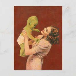 Cartão Postal Cartão-postal Vintage Alienígena Baby E Mãe