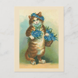 Cartão Postal Cartão-postal "Vintage Cat with Forget-me-nots"