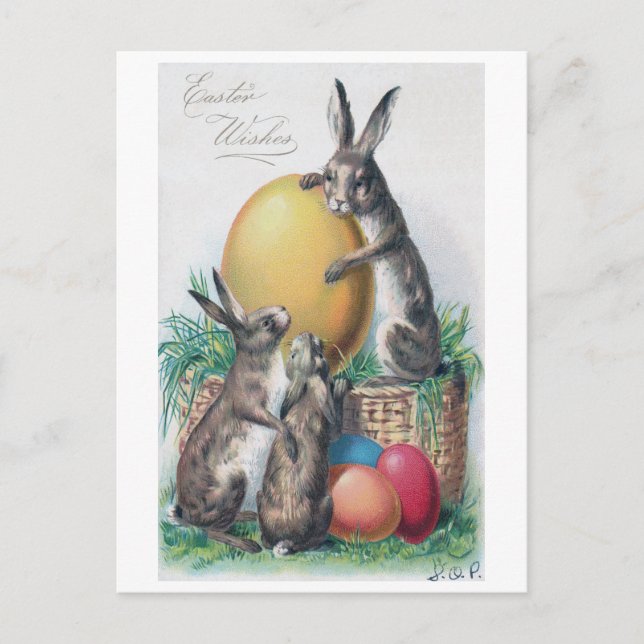 Cartão Postal Cartão-postal Vintage Easter Bunny Egg (Frente)