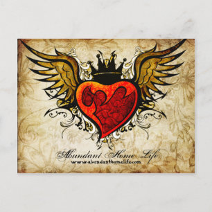 Cartão Postal Cartão-postal Vintage Flowers & Winged Heart Tatt