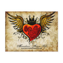 Cartão-postal Vintage Flowers & Winged Heart Tatto