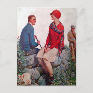 Cartão Postal Cartão-postal Vintage Golfers Out-Bounds