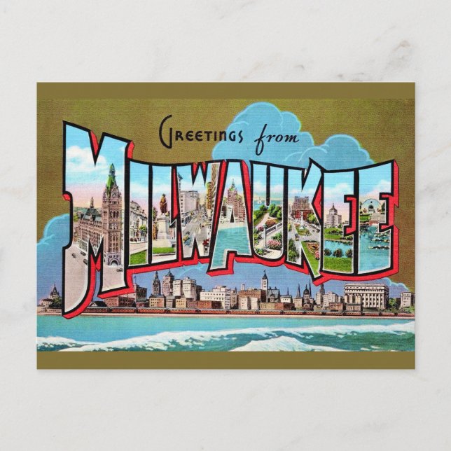 Cartão Postal Cartão-postal Vintage Milwaukee com Saudação (Frente)