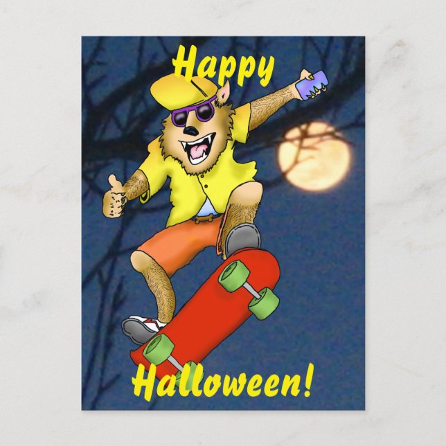 Cartão Postal Cartão-postal Werewolf Skateboarder Halloween (Frente)