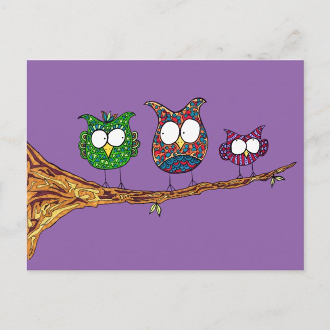 Cartão Postal Cartão-postal Whimsical Owls (Frente)