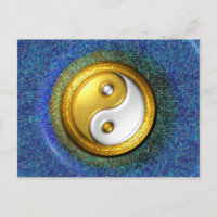 Cartão-postal Yin-Yang, Ouro Ring e mosaico azul