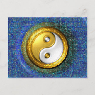 Cartão Postal Cartão-postal Yin-Yang, Ouro Ring e mosaico azul