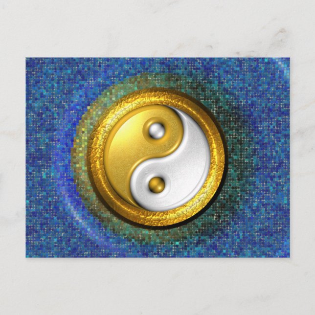 Cartão Postal Cartão-postal Yin-Yang, Ouro Ring e mosaico azul (Frente)