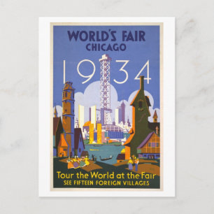 Cartão Postal Cartaz Antigo da Feira Mundial de Chicago (1934)