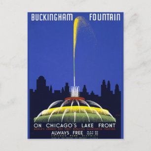 Cartão Postal Cartaz Antigo, Fonte Buckingham de Chicago, faça v
