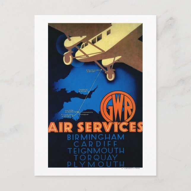 Cartão Postal Cartaz Antigo GWR Air Services Europa (Frente)