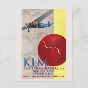 Cartão Postal Cartaz Antigo K.L.M. Amsterdã-Batávia 1930