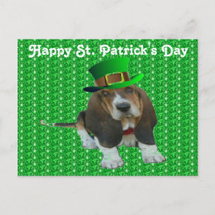 Cartão Postal Cartaz Basset Hound Happy StPatrick's Day