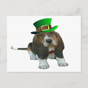 Cartão Postal Cartaz Basset Hound Happy StPatrick's Day