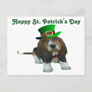 Cartão Postal Cartaz Basset Hound Happy StPatrick's Day