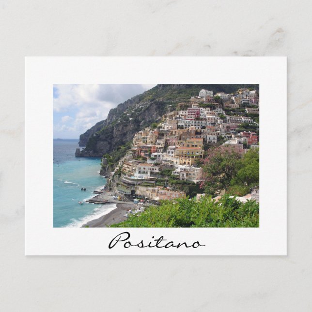 Cartão Postal Cartaz branco da cidade de Positano na costa de Am (Frente)