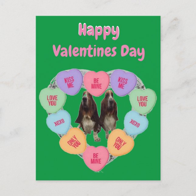 Cartão Postal Cartaz Candy Love Hearts With Bassets (Frente)