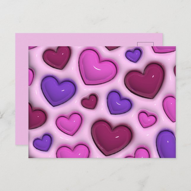 Cartão Postal Cartaz Cardíaco Com Corações 3D Brilhantes (Frente/Verso)