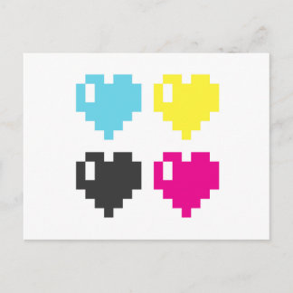 Cartão Postal Cartaz CMYK Pixel Hearts