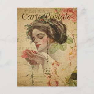 Cartão Postal Cartaz contra Colagem Francesa Moderno Vintage