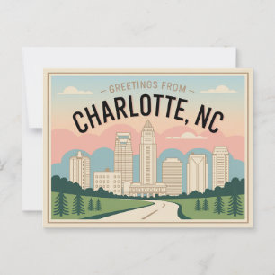 Cartão Postal Cartaz da Charlotte Vintage   Saudações de