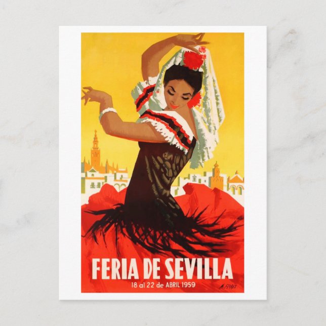 Cartão Postal Cartaz da Feira de Abril de Sevilha 1959 Espanha (Frente)