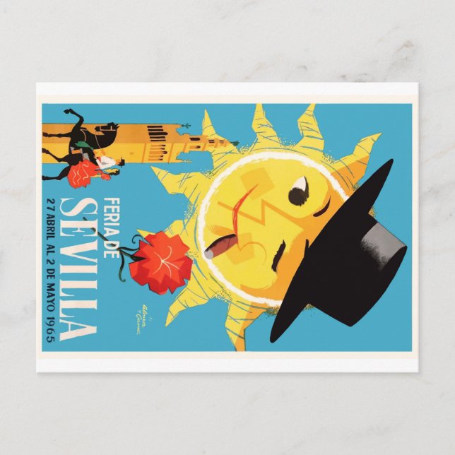 Cartão Postal Cartaz da Feira de Abril de Sevilha Espanha 1965 (Frente)