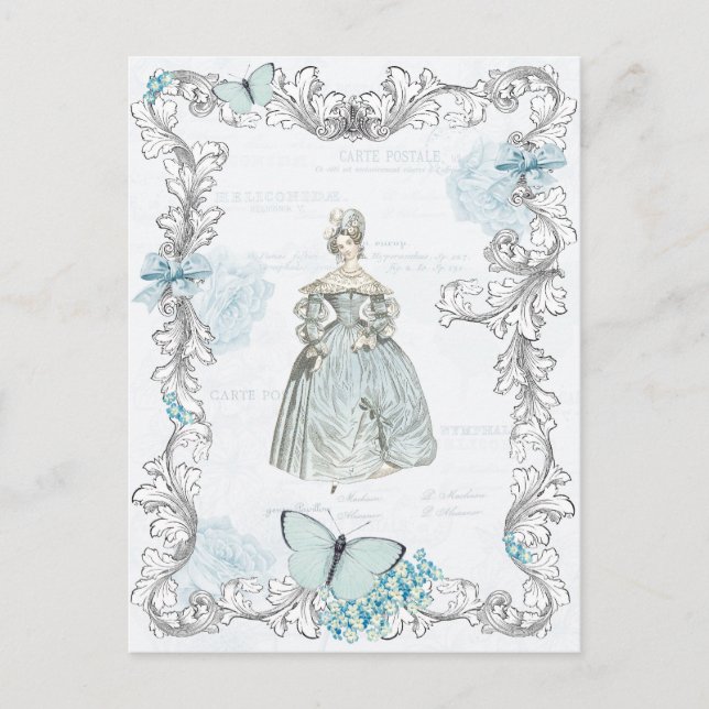 Cartão Postal Cartaz da moda do século XIX em azul (Frente)